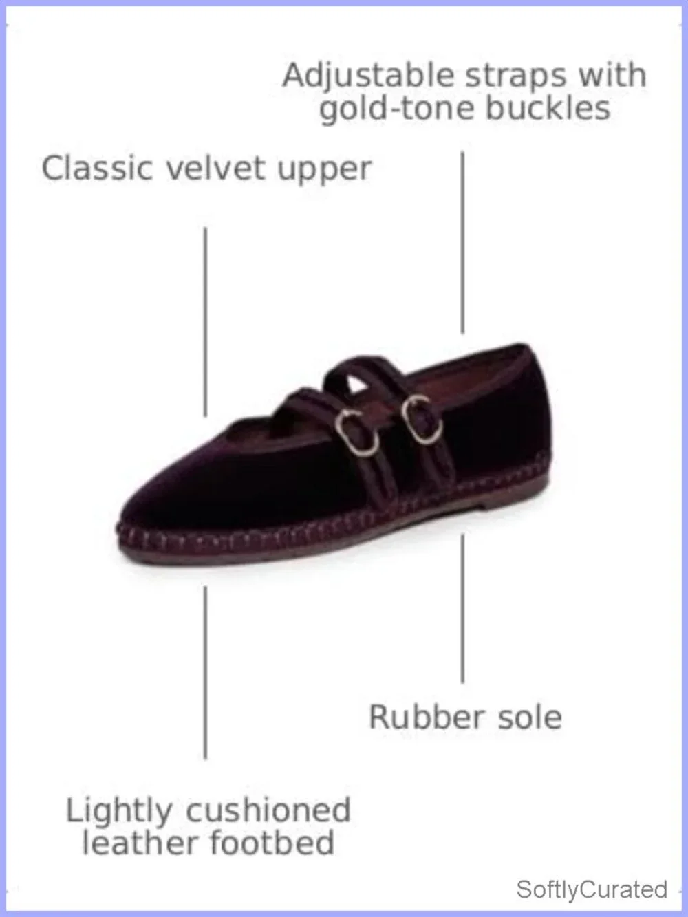 Velvet Mary Jane Flats with Adjustable Buckles & Cushioned Footbed